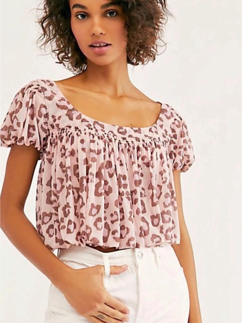 Free People Meg's Blouse Animal Print Blouse in Pink & Brown